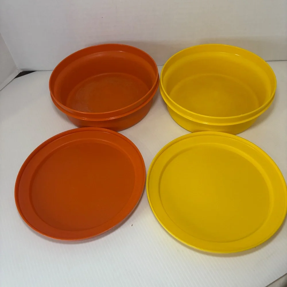 VTG Lot Of 2 Tupperware Harvest Colors Seal N Serve Bowls & Lids #1207 & #1253
